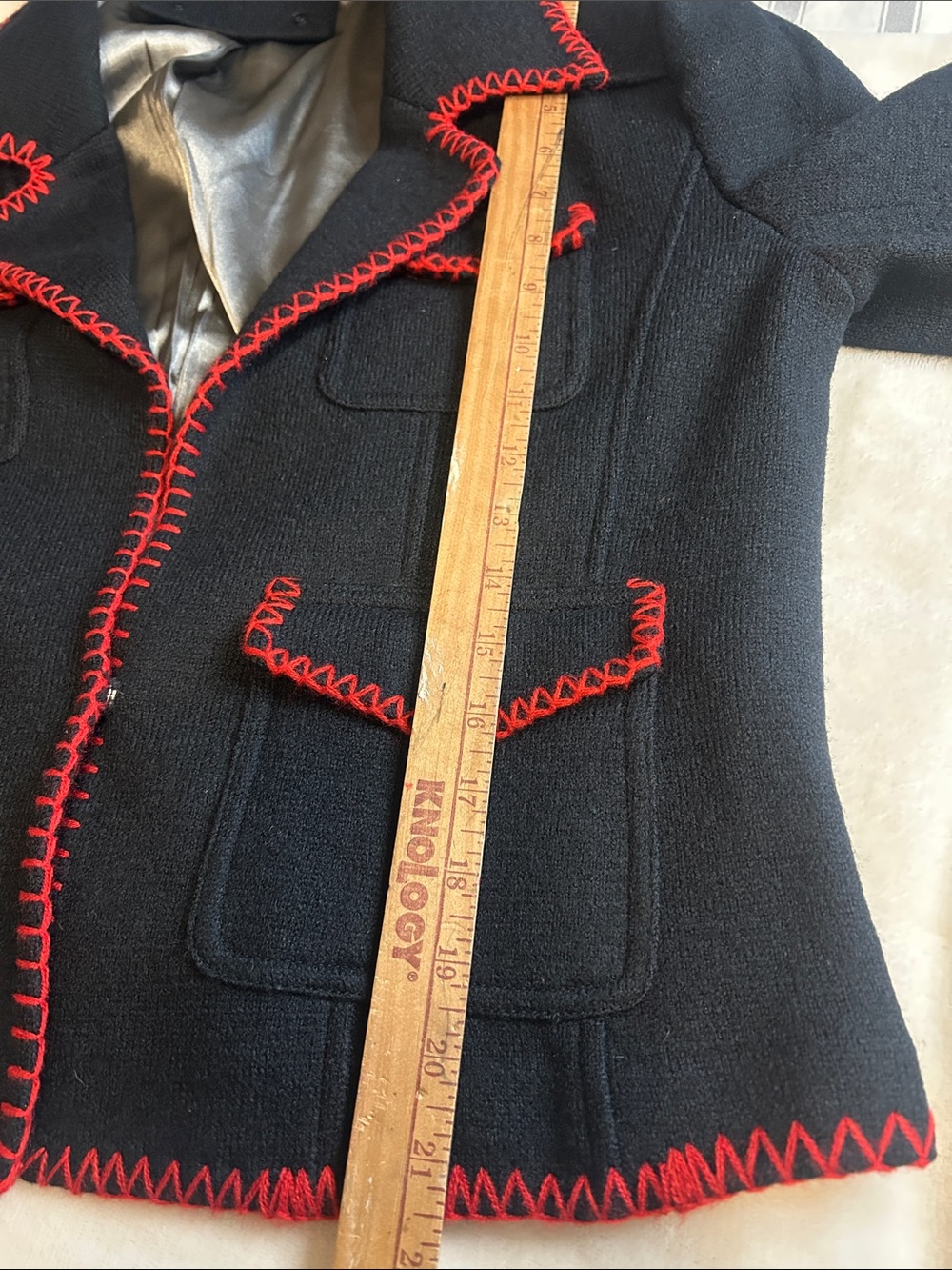 Black Wool Sweater Blazer Jacket Cardigan Red Trim Women Large L - Picture 16 of 16